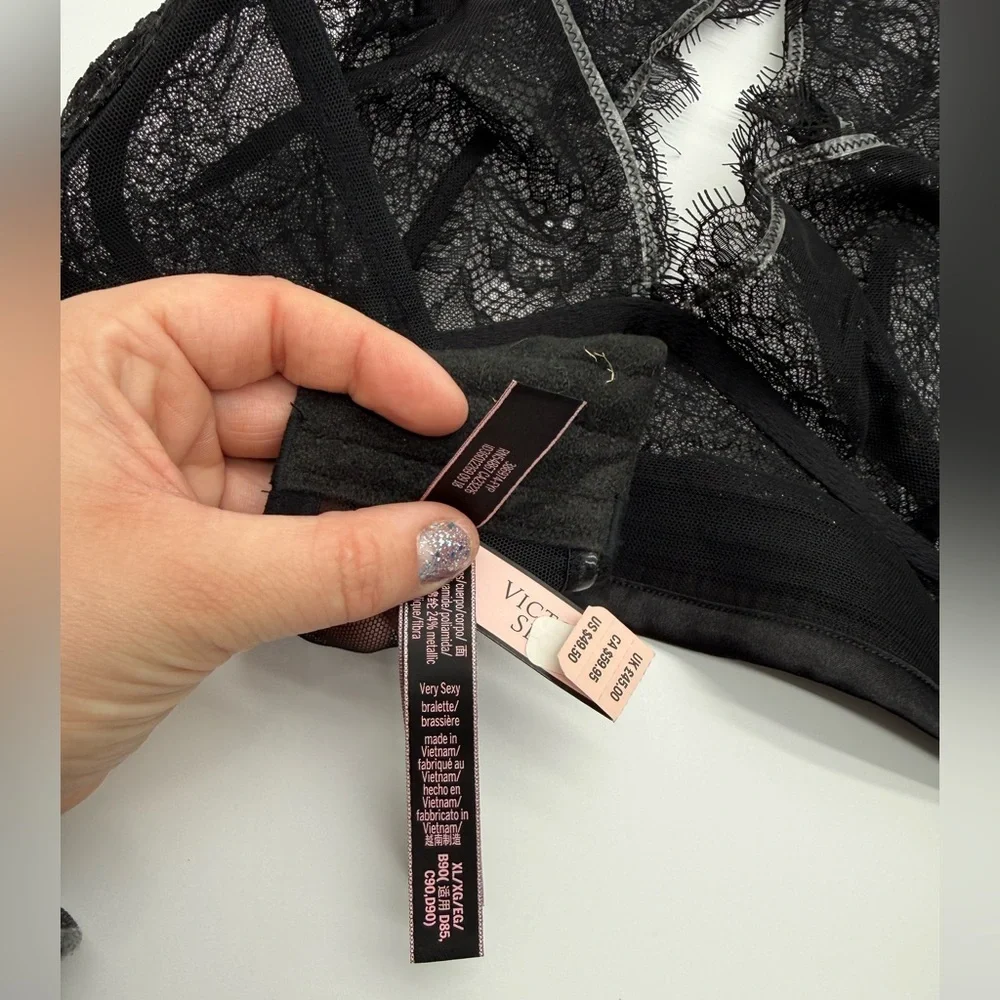 Victoria's Secret Sexy Black Floral Silver Lace Halter Bralette NWT Sz XL - Picture 14 of 16